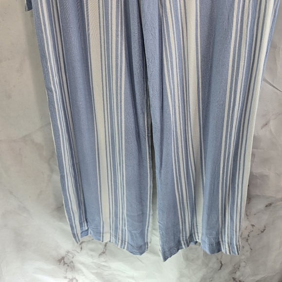 Lulus Jumpsuit Womens Small White Blue Striped Tank Wide Leg Crop Tie Faux Wrap - Picture 9 of 12